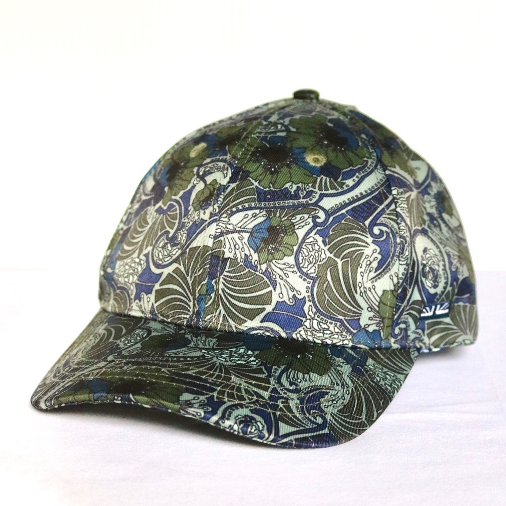 BEN SHERMAN Men's Baseball Cap Hat Blue Green Floral Adjustable Velcro Strap